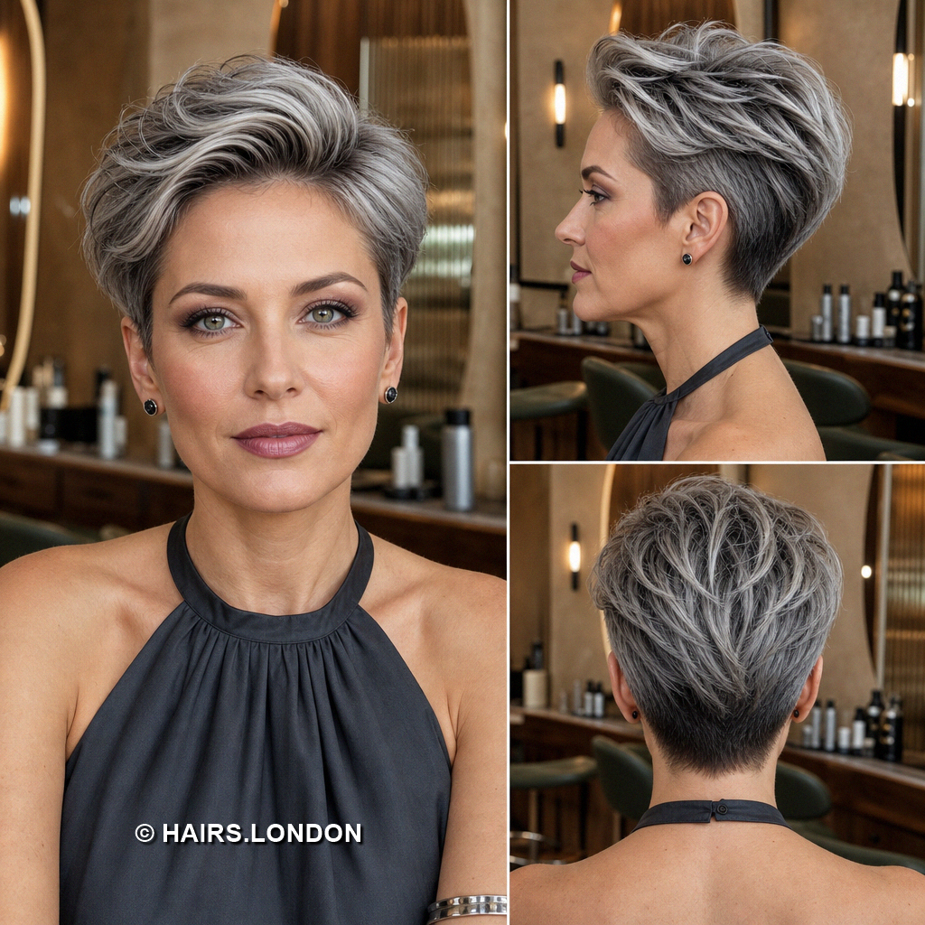 18 Gray Pixie Haircuts with Silver Waves Curls and Spiky Layers Silver Swept Pixie