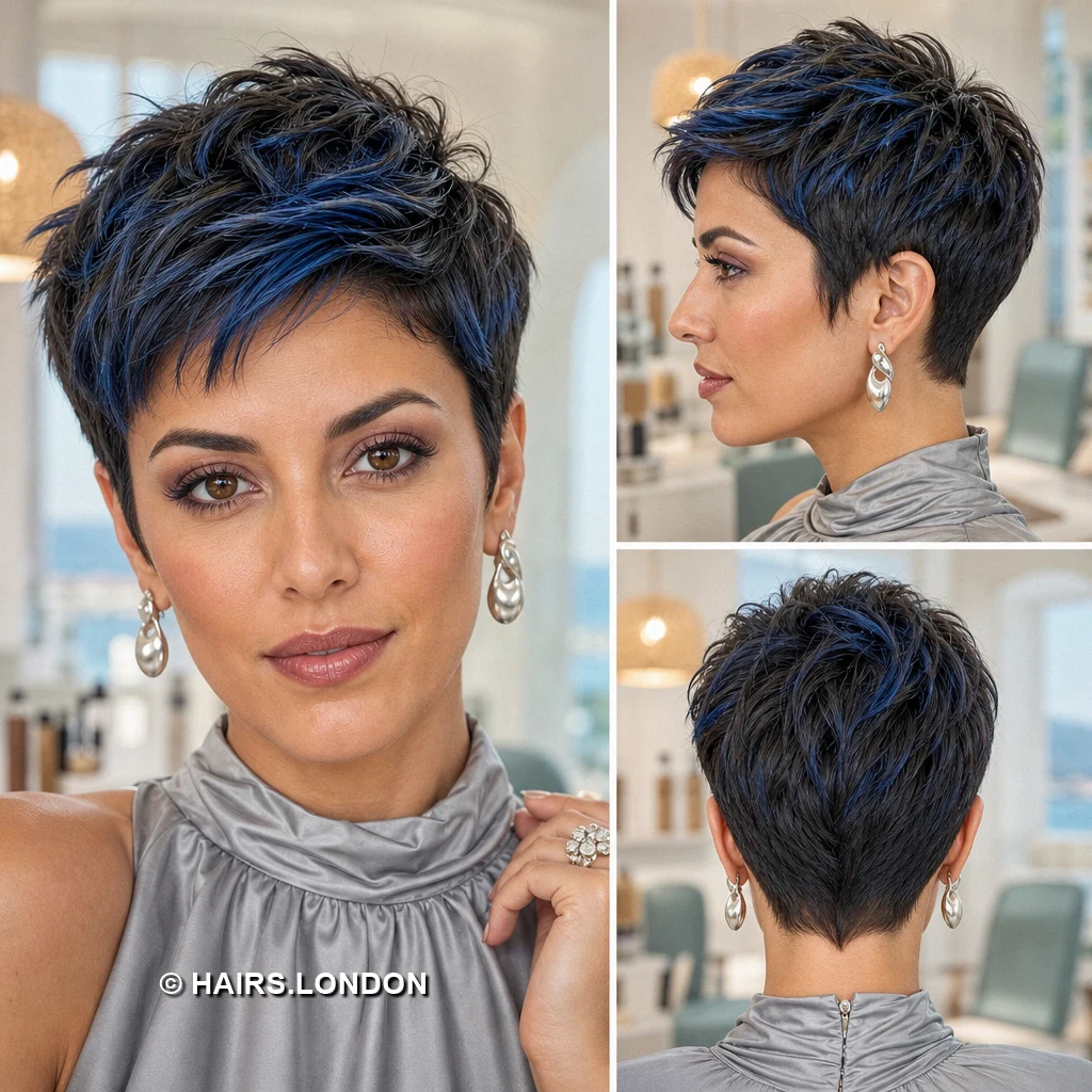 19 Blue Pixie Haircuts with Texture, Swept Fringes, and Teal Details Silver Swept Pixie