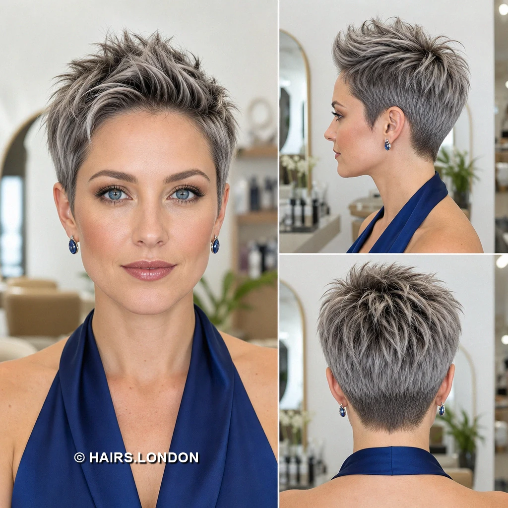 20 Silver Pixie Cuts With Dark Roots, From Soft Sweeps to Defined Curls Silver Swooping Fringe