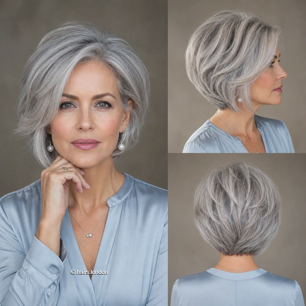20 Bob Haircut Ideas: Rounded, Layered, Angled and Blunt Shapes Silver Tapered Layers