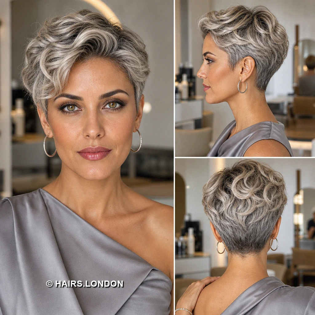 19 Silver Pixie Haircuts With Swept Fringes and Tapered Napes Silver Wispy Bangs