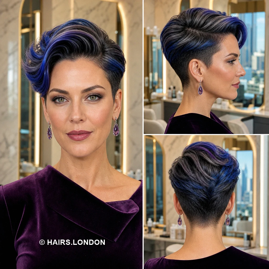 17 Blue Pixie Haircuts with Sweeping Fringes, Textured Crowns and Tapered Napes Silverblue Swept Quiff