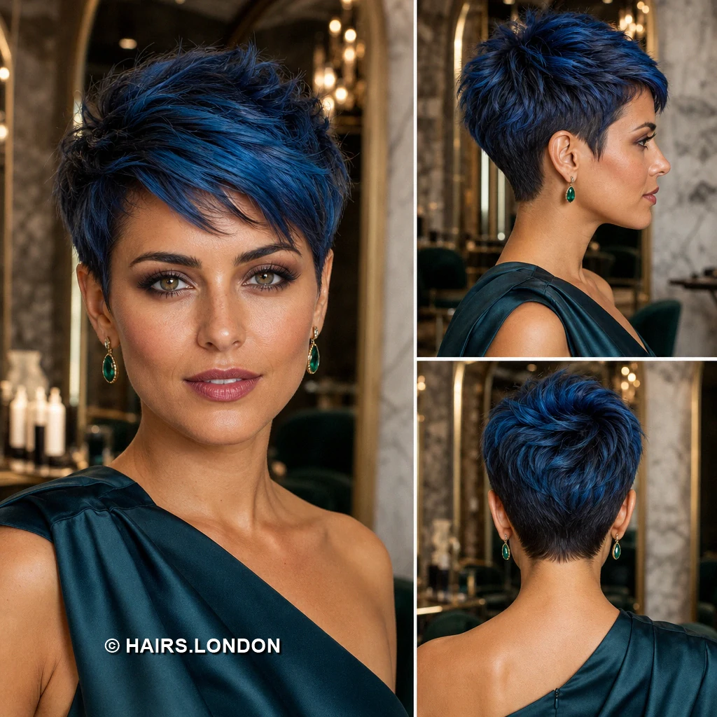 17 Blue Pixie Haircuts with Sweeping Fringes, Textured Crowns and Tapered Napes Slate Soft Pixie