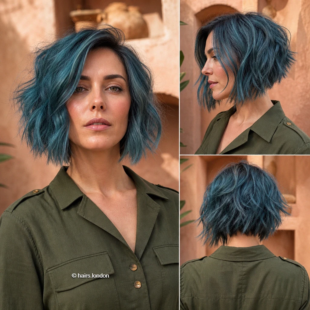 20 Teal Bob Haircuts, From Sleek Jaw-Length Shapes to Textured Short Bobs Slateblue Choppy Bob