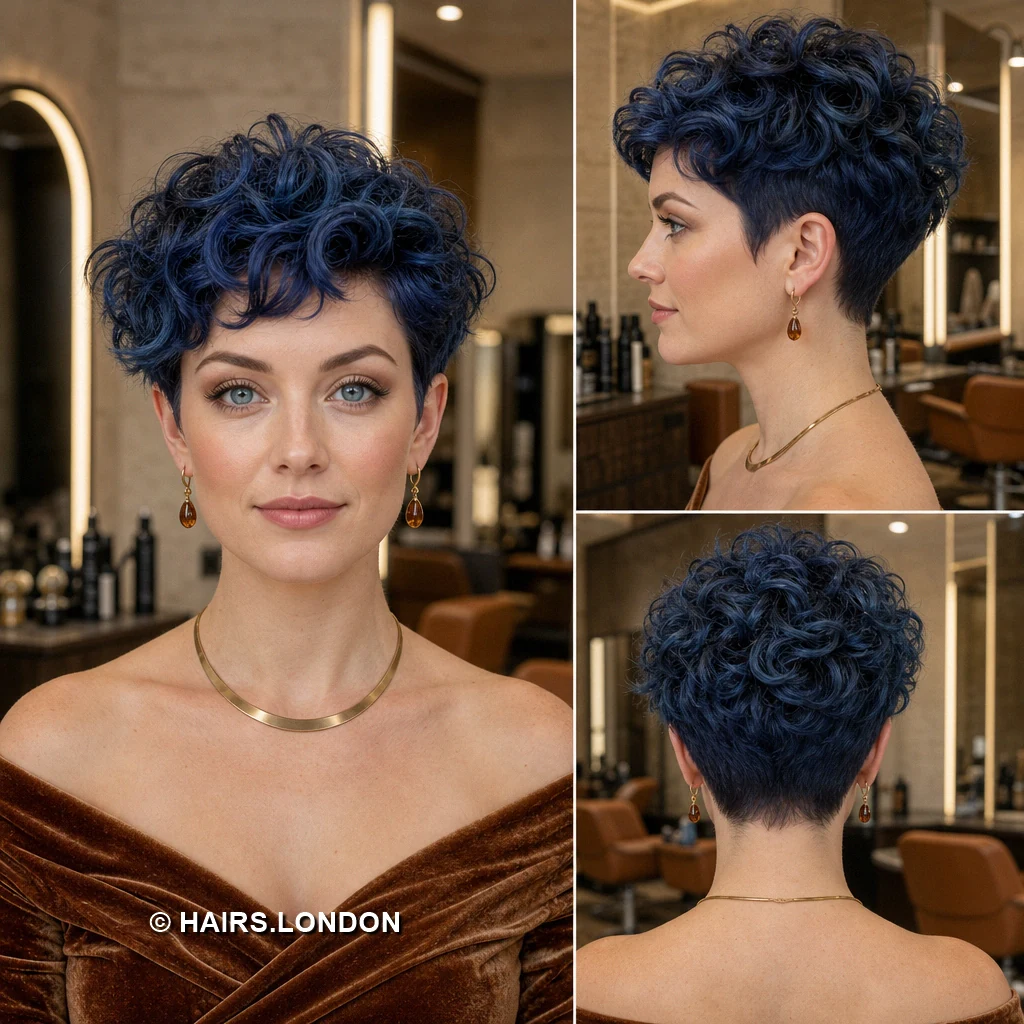 19 Blue Pixie Haircuts, From Cobalt Sweeps to Teal and Silver Layers Smoky Brushedback Crop