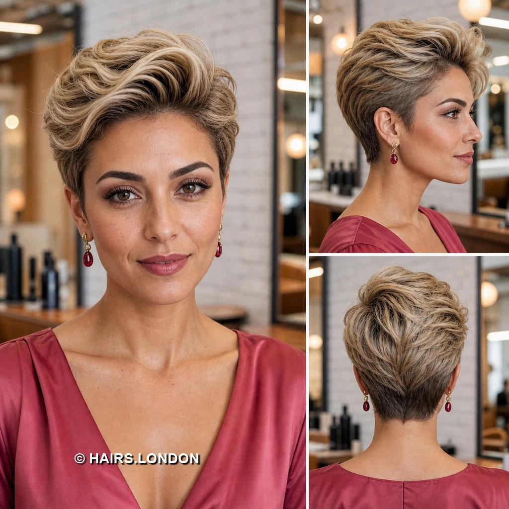 19 Highlighted Pixie Cuts with Swept Fringes and Tapered Napes Smoky Curved Pixie