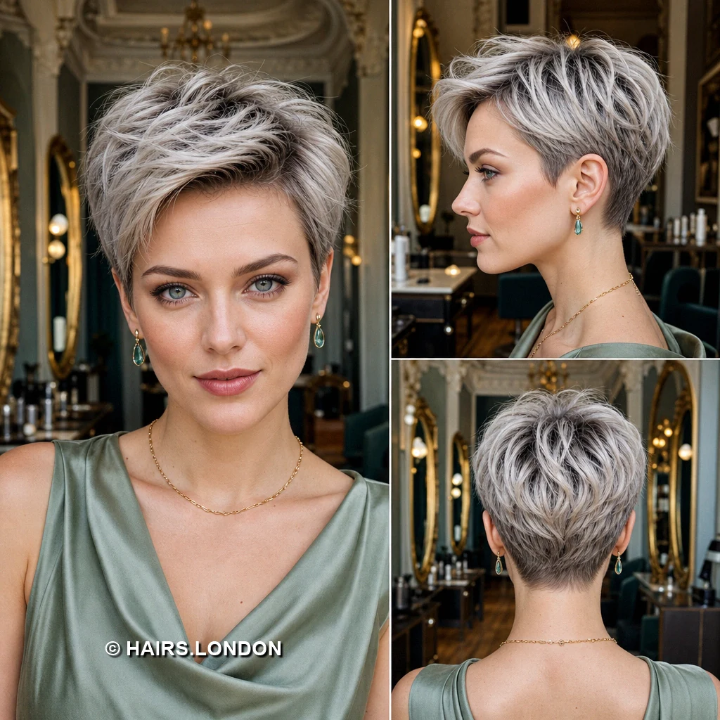 14 Silver Highlighted Pixie Cuts With Shape and Texture Smoky Sculpted Pixie