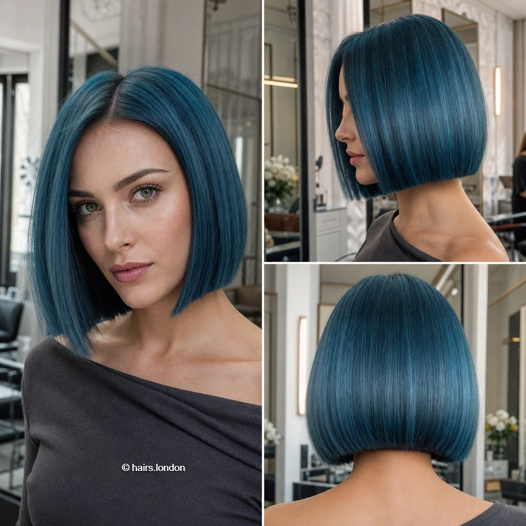 20 Blue and Green Bob Haircuts, From Sleek to Textured Steelteal Cleanline Bob