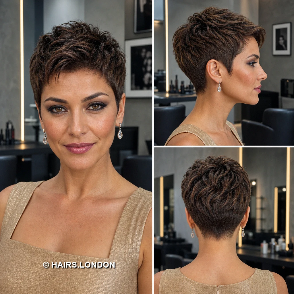 19 Textured Brunette Pixie Cuts with Swept Fringes and Tapered Napes Taupe Crested Pixie