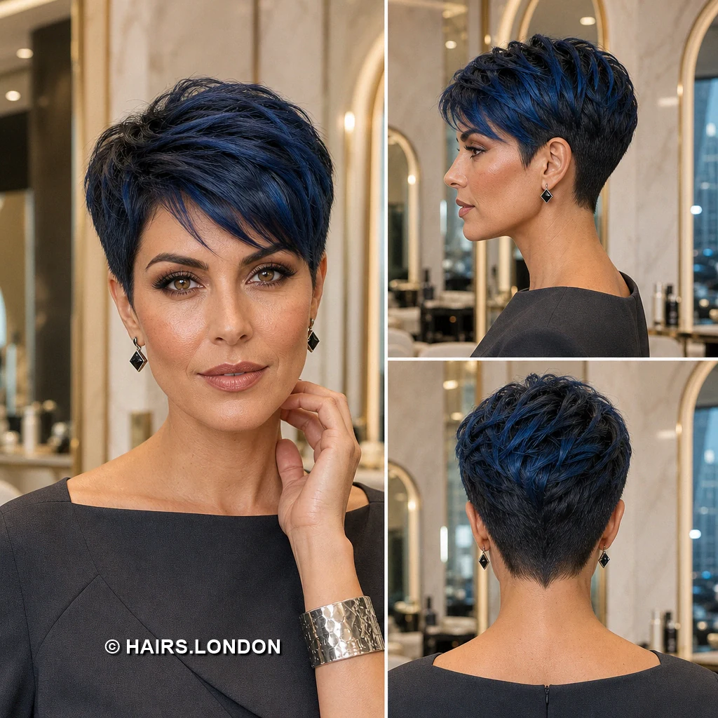 17 Blue Pixie Haircuts with Sweeping Fringes, Textured Crowns and Tapered Napes Teal Cobalt Spikes