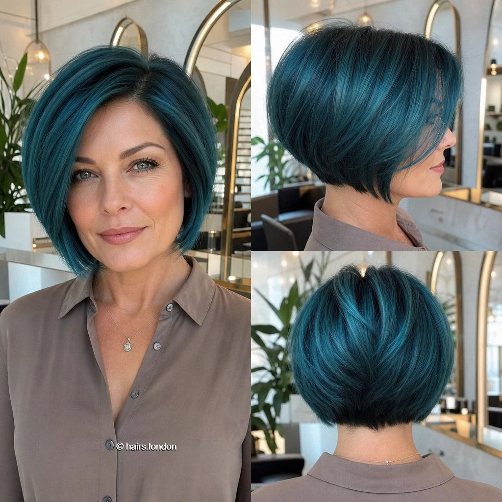 20 Blue and Green Bob Haircuts, From Soft Layers to Sculpted Shapes Teal Crown Bob