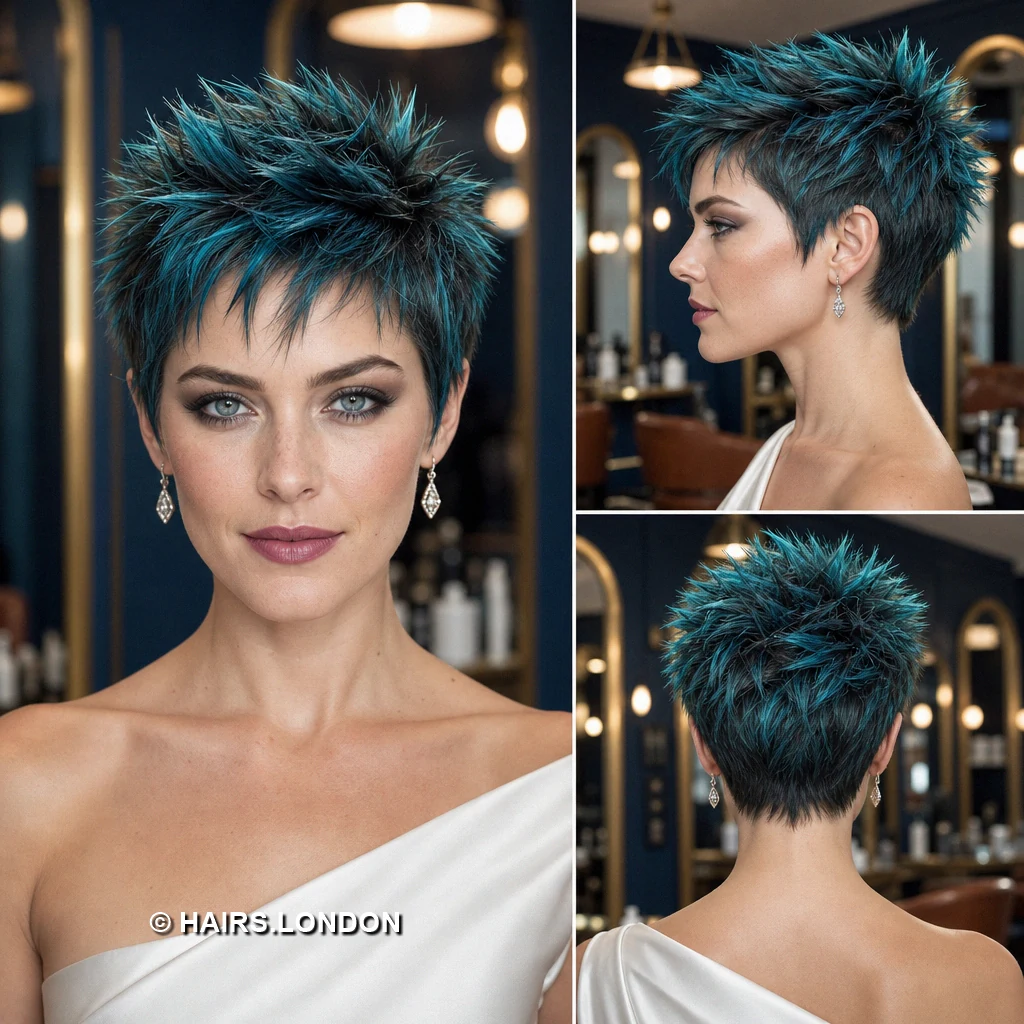 19 Teal Pixie Haircuts With Curls, Texture, and Sculpted Height Teal Draped Fringe