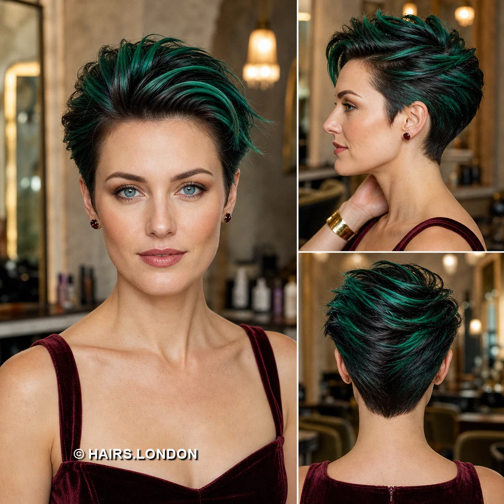 20 Teal Pixie Haircuts, from Spiky Crops to Swept Styles Teal Feathered Crop