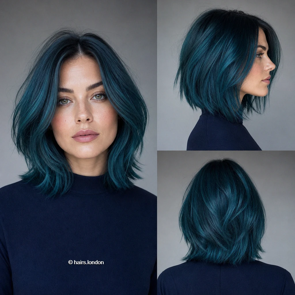 20 Blue and Green Bob Haircuts, From Soft Layers to Sculpted Shapes Teal Feathered Lob