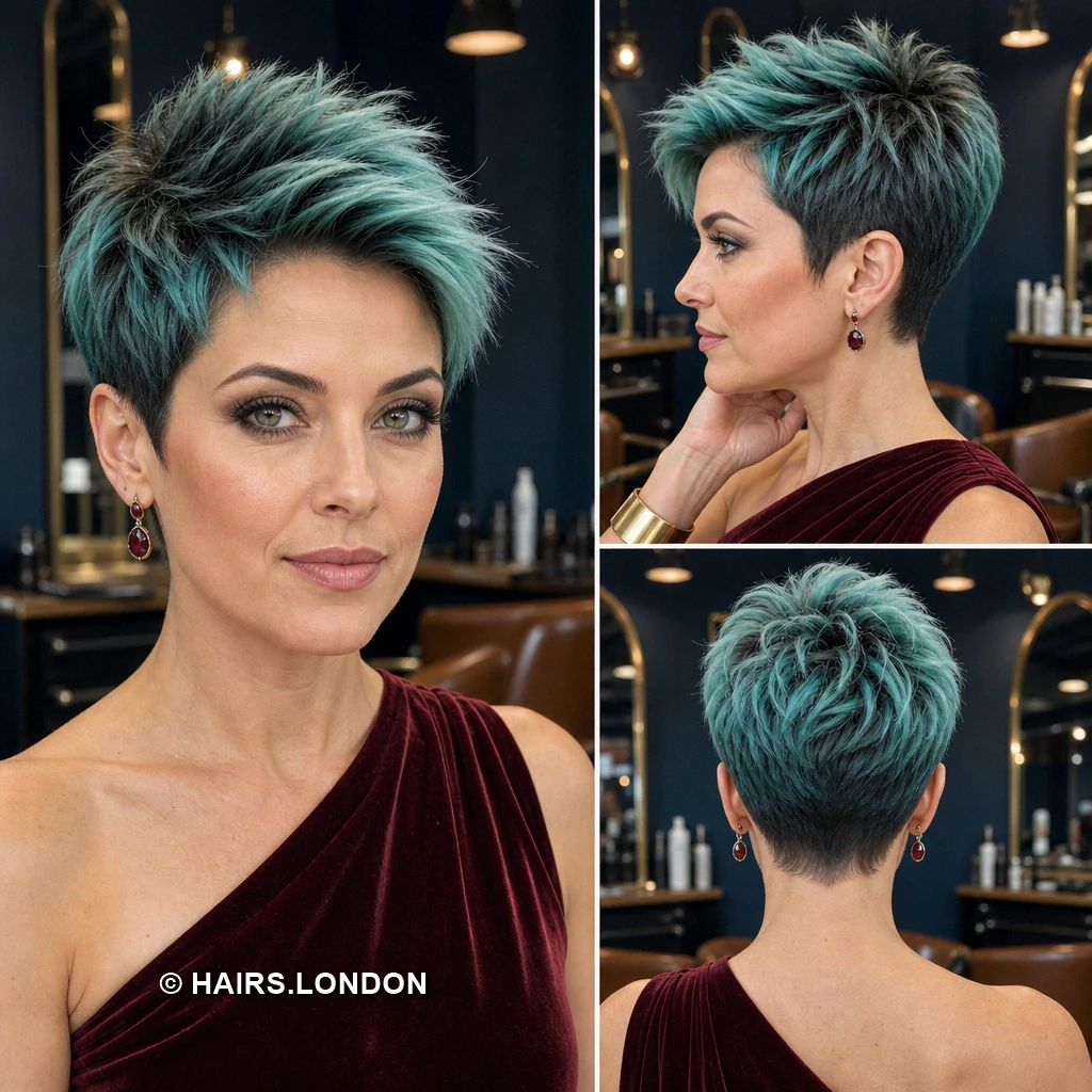 19 Teal Pixie Haircuts With Curls, Texture, and Sculpted Height Teal Feathered Pixie