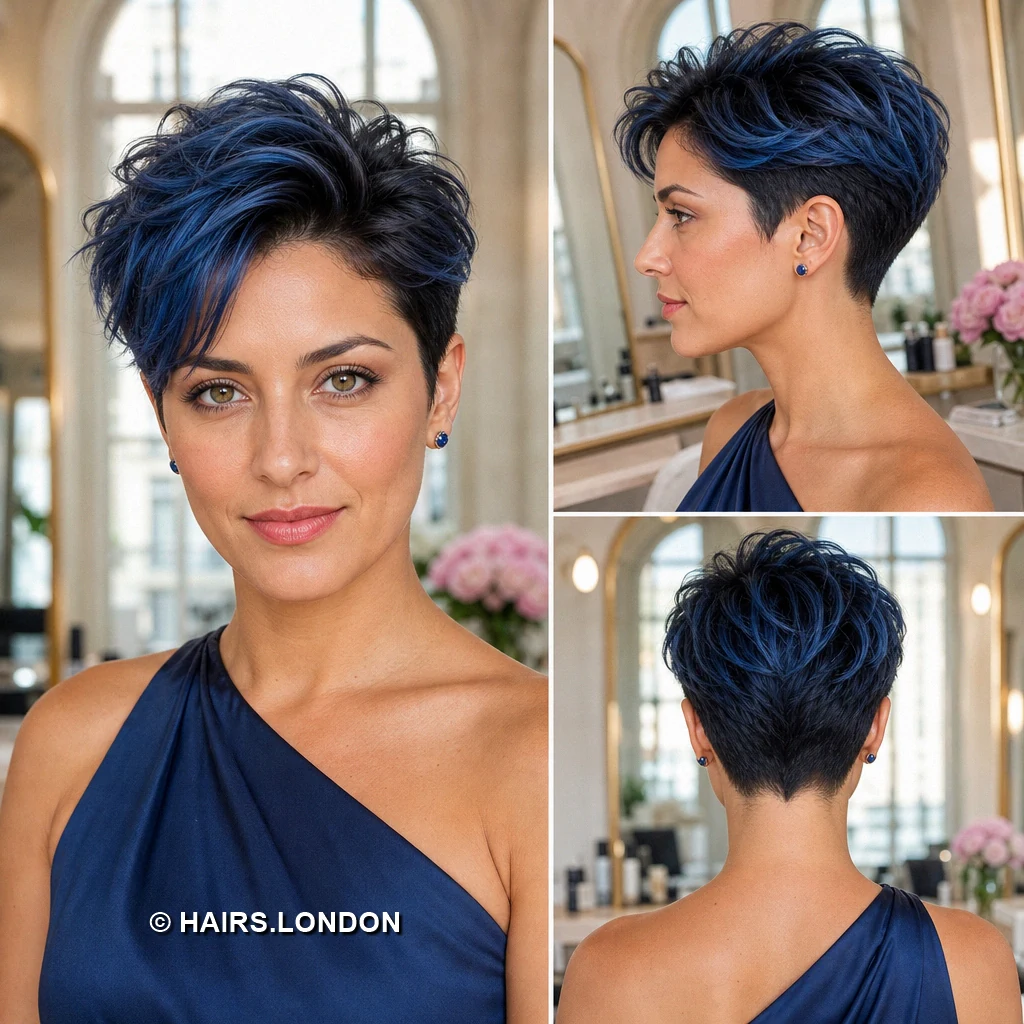19 Blue Pixie Haircuts with Texture, Swept Fringes, and Teal Details Teal Feathered Pixie