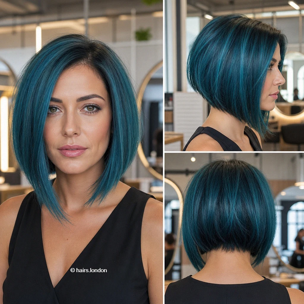 20 Blue and Green Bob Haircuts, from Sleek Angles to Tousled Layers Teal Graduated Bob