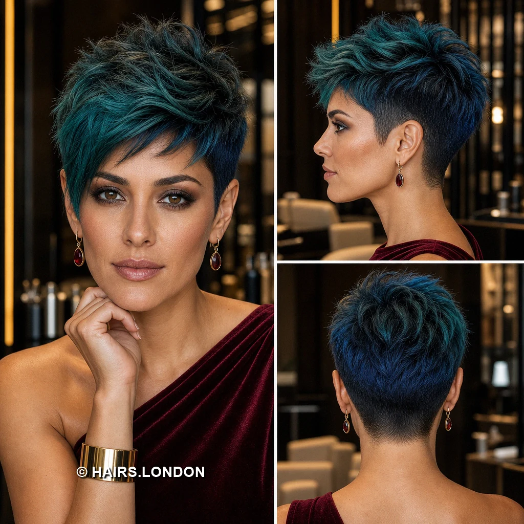 19 Teal Pixie Haircuts With Curls, Texture, and Sculpted Height Teal Layered Crop