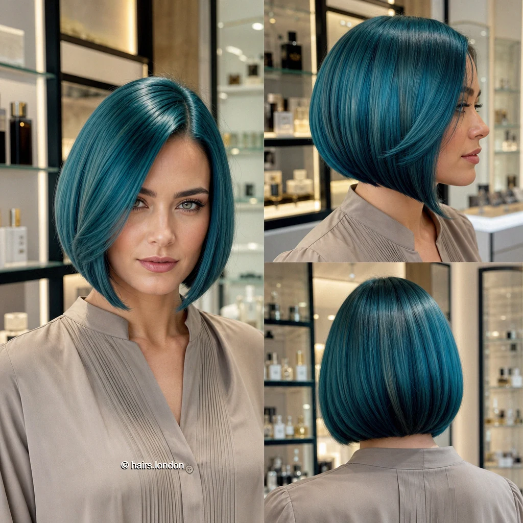 20 Blue and Green Bob Haircuts, From Sleek Angles to Tousled Layers Teal Rounded Bob