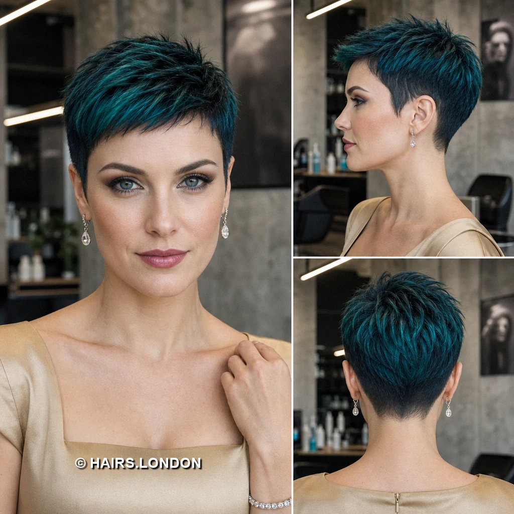 19 Teal Pixie Haircuts With Curls, Texture, and Sculpted Height Teal Sideflow Pixie
