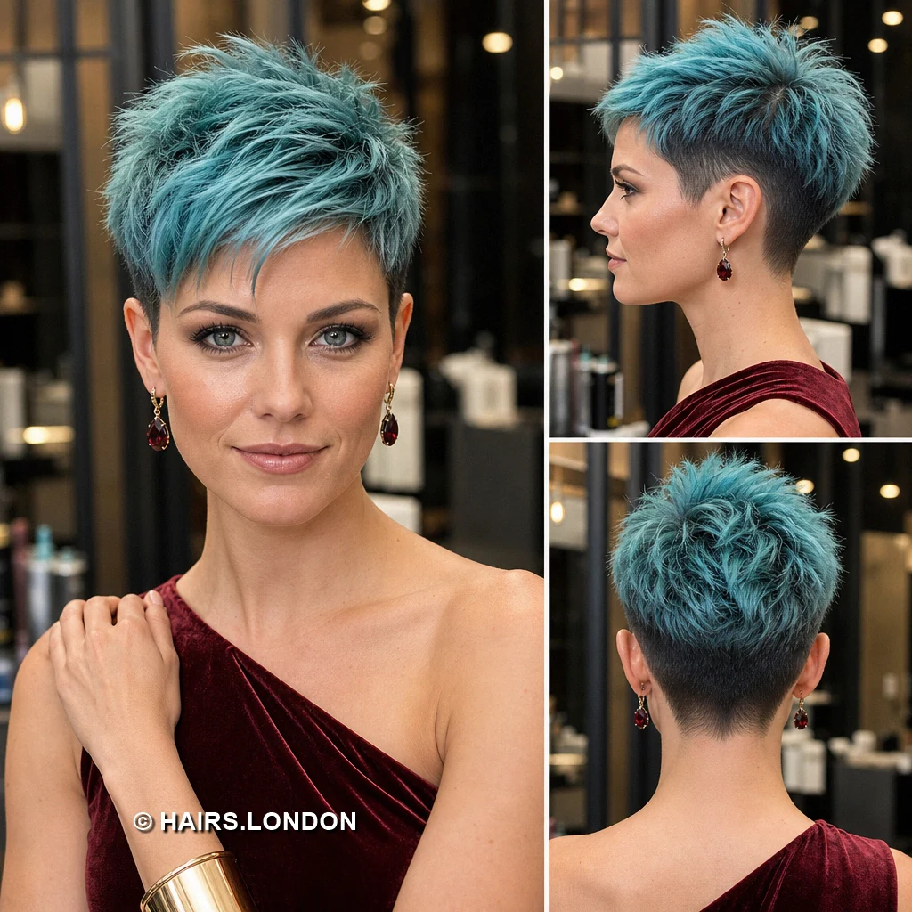 19 Teal Pixie Haircuts With Curls, Texture, and Sculpted Height Teal Spiked Pixie