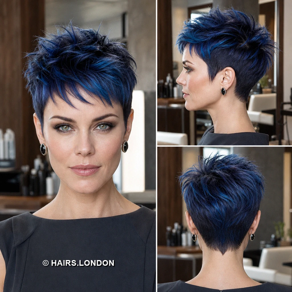 17 Blue Pixie Haircuts with Sweeping Fringes, Textured Crowns and Tapered Napes Tealblue Piecey Pixie