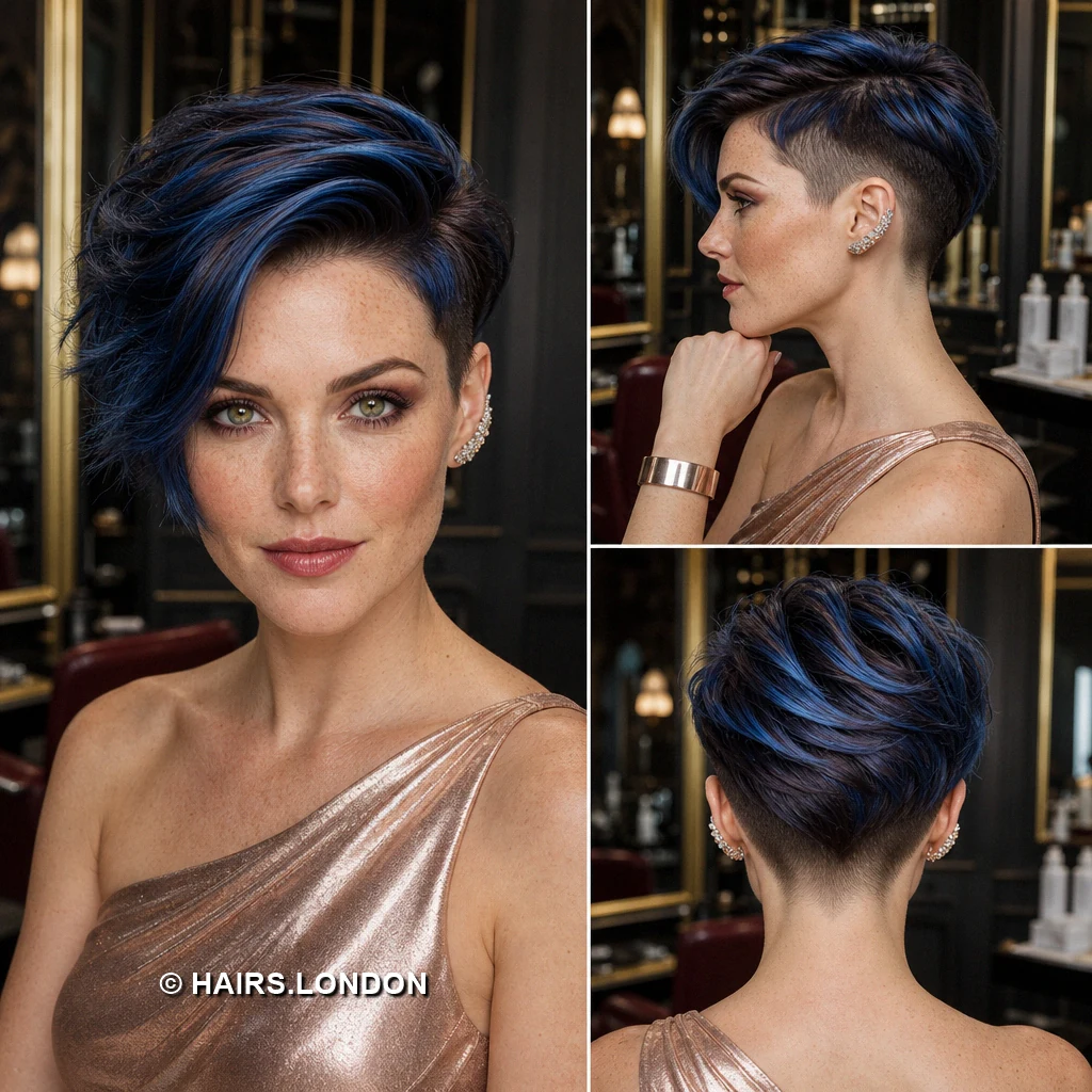 17 Blue Pixie Haircuts with Sweeping Fringes, Textured Crowns and Tapered Napes Tealblue Raised Pixie