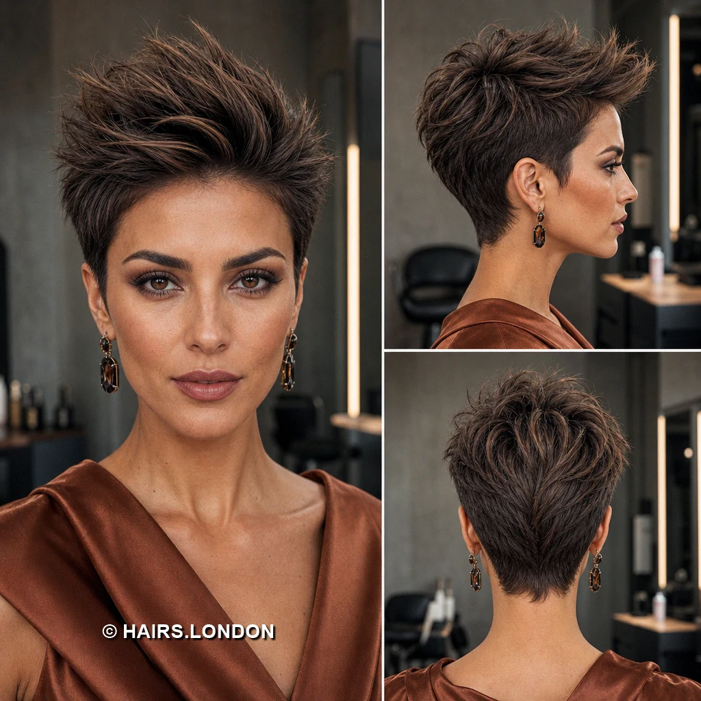 19 Textured Brunette Pixie Cuts with Swept Fringes and Tapered Napes Toffee Piecey Pixie
