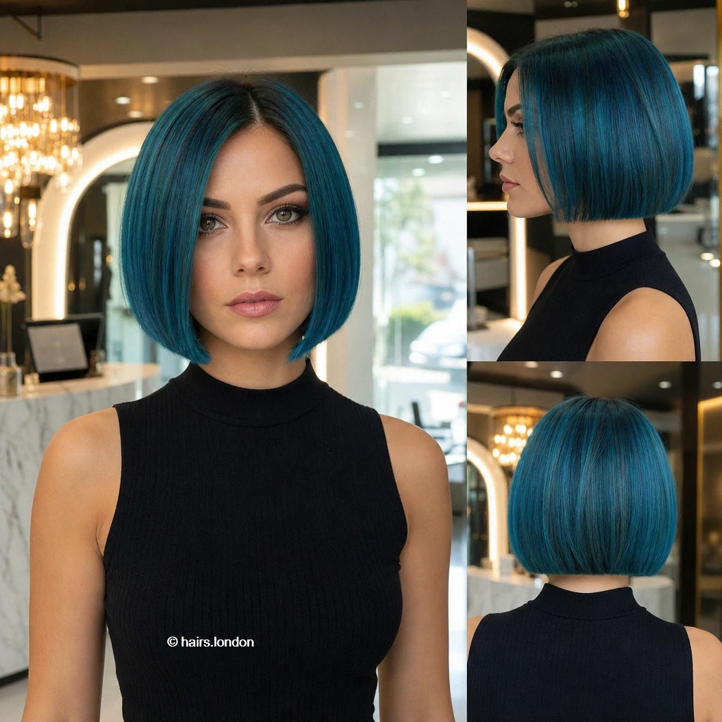 20 Short Bob Haircuts in Blue and Green: From Blunt to Layered Turquoise Blunt Bob