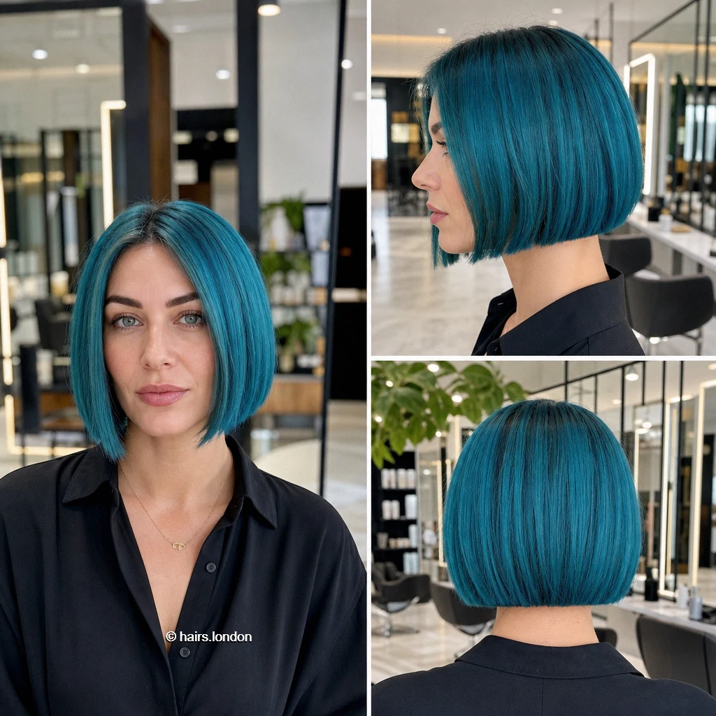 20 Blue and Green Bob Haircuts, from Sleek Angles to Tousled Layers Turquoise Cleanline Bob