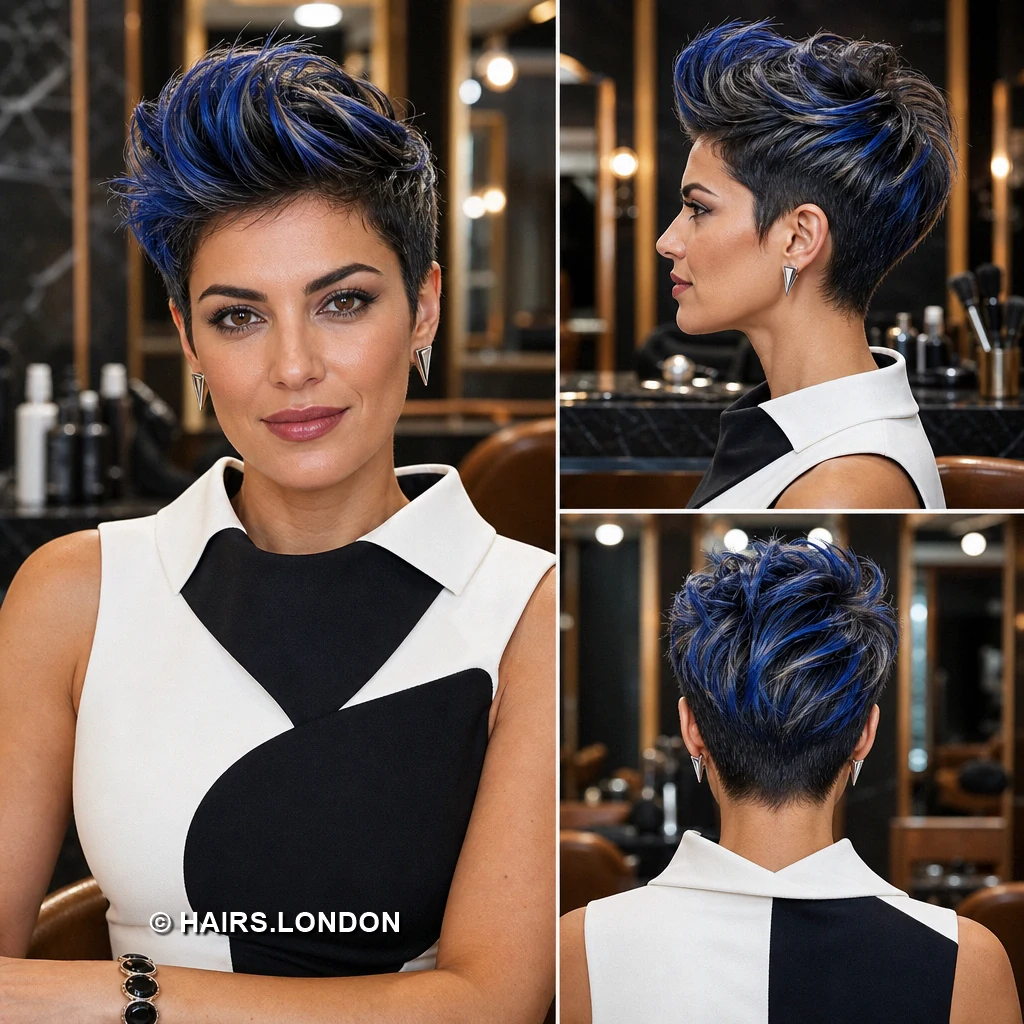 17 Blue Pixie Haircuts with Sweeping Fringes, Textured Crowns and Tapered Napes Turquoise Fringed Pixie