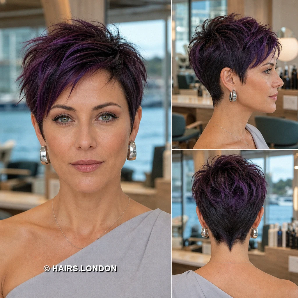 Purple Pixie Haircuts: 12 Ways to Wear a Tapered Crop Violet Asymmetric Sweep