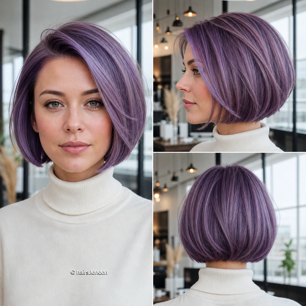 20 Colorful Bob Haircuts, From Sleek Curves to Shaggy Layers Violet Curved Bob