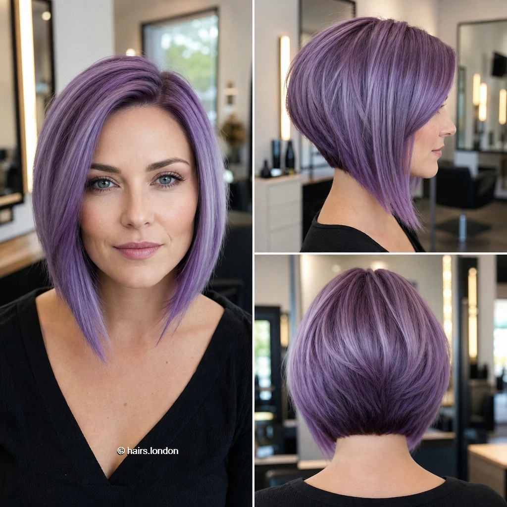 20 Colorful Bob Haircuts, From Sleek Jaw-Length Cuts to Layered Shapes Violet Graduated Bob