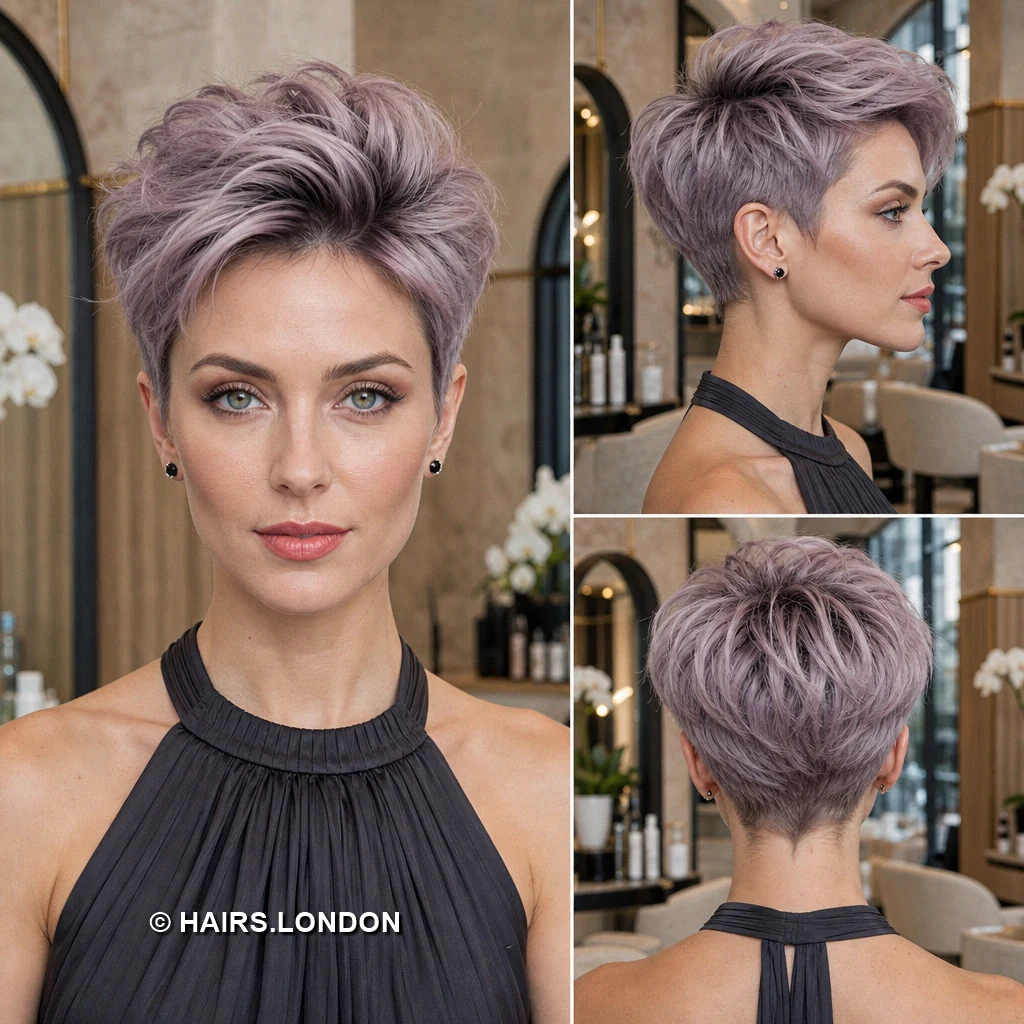 13 Lavender Pixie Haircuts With Swept Fringes, Lifted Crowns, and Soft Tapers Violet Tousled Taper