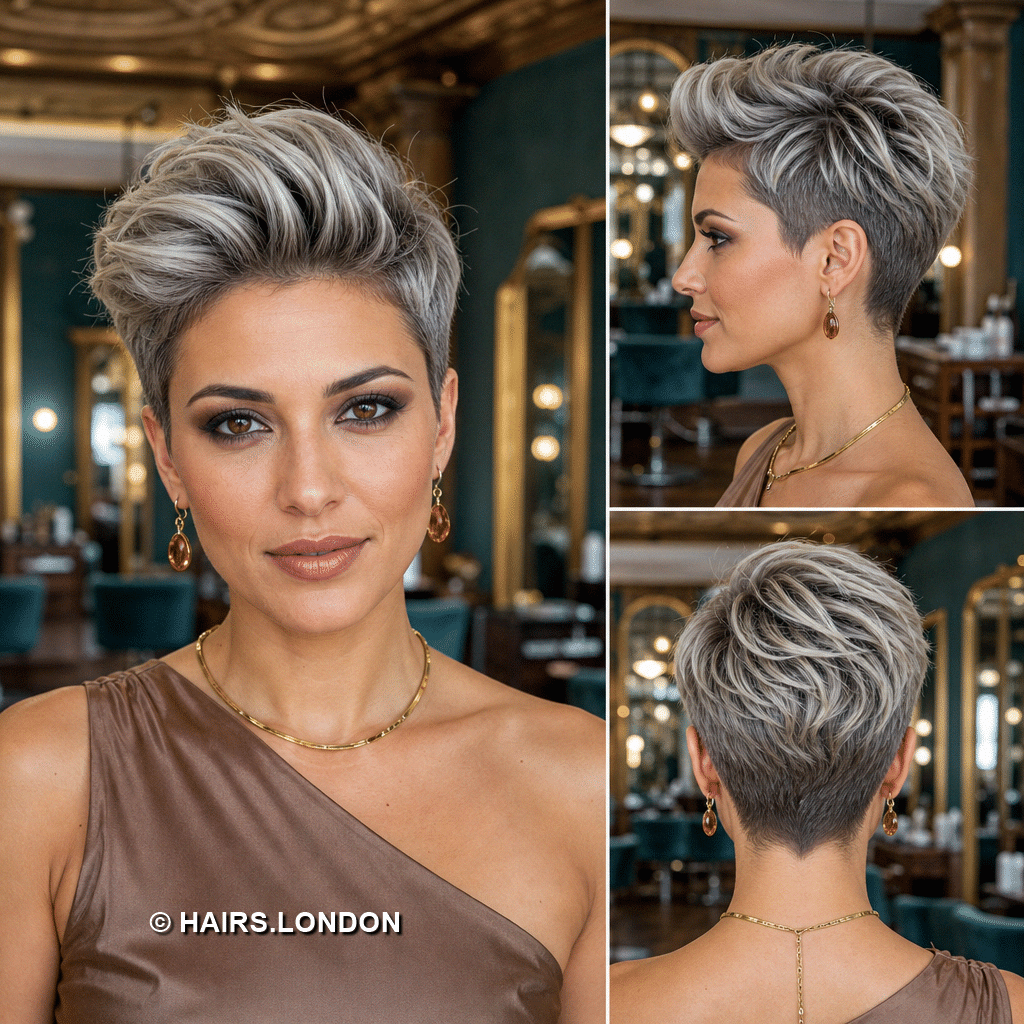 18 Chic Silver Pixie Haircuts with Modern Texture and Volume voluminous silver pompadour