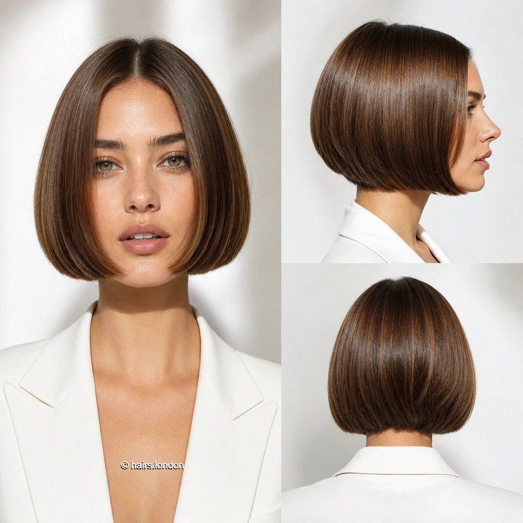 25 Brunette Bob Haircuts: Sleek Lines, Soft Layers and Short Stacks Walnut Rounded Bob