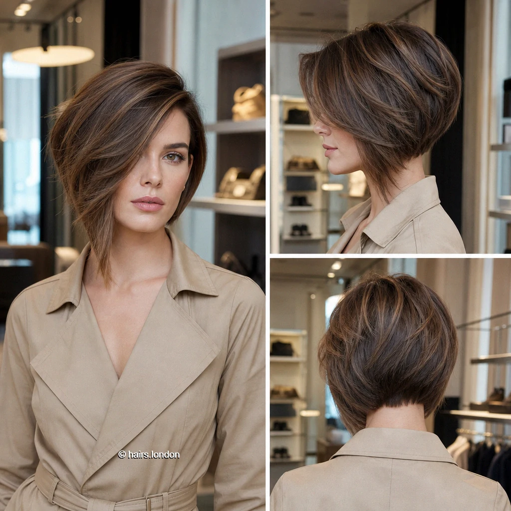 20 Brunette Bob Haircuts: Graduated Shapes and Textured Styles Walnut Swept Bob