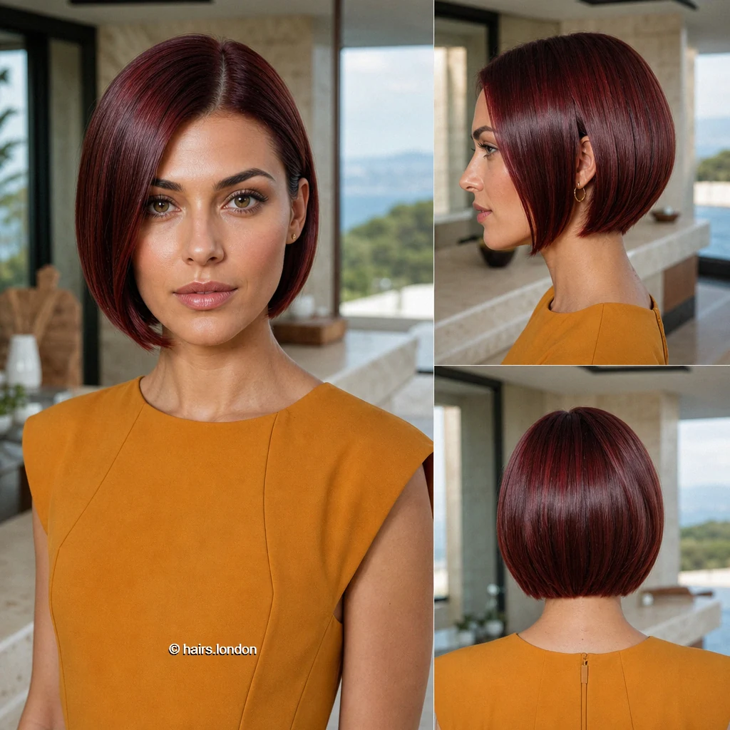 20 Colorful Bob Haircuts, From Textured Crops to Sleek Angled Shapes Wine Angled Bob