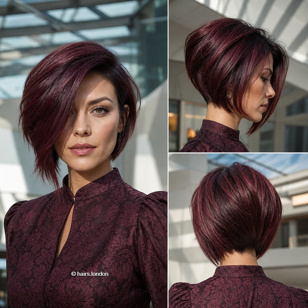 22 Red and Plum Bob Haircuts, from Sleek Lines to Textured Layers Wine Asymmetric Bob