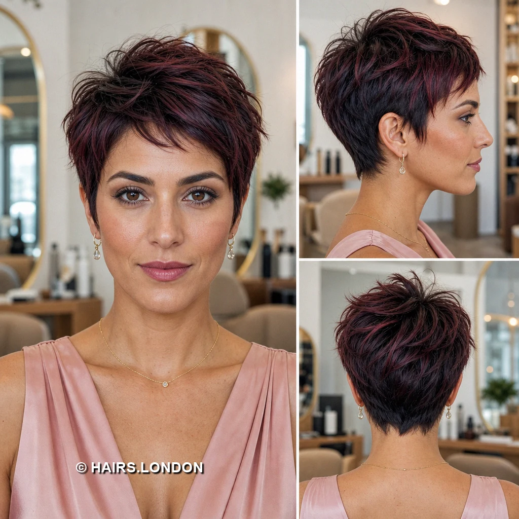 20 Burgundy Pixie Cuts: Swept Fringes, Textured Crowns and Curly Shapes Wine Controlled Sweep