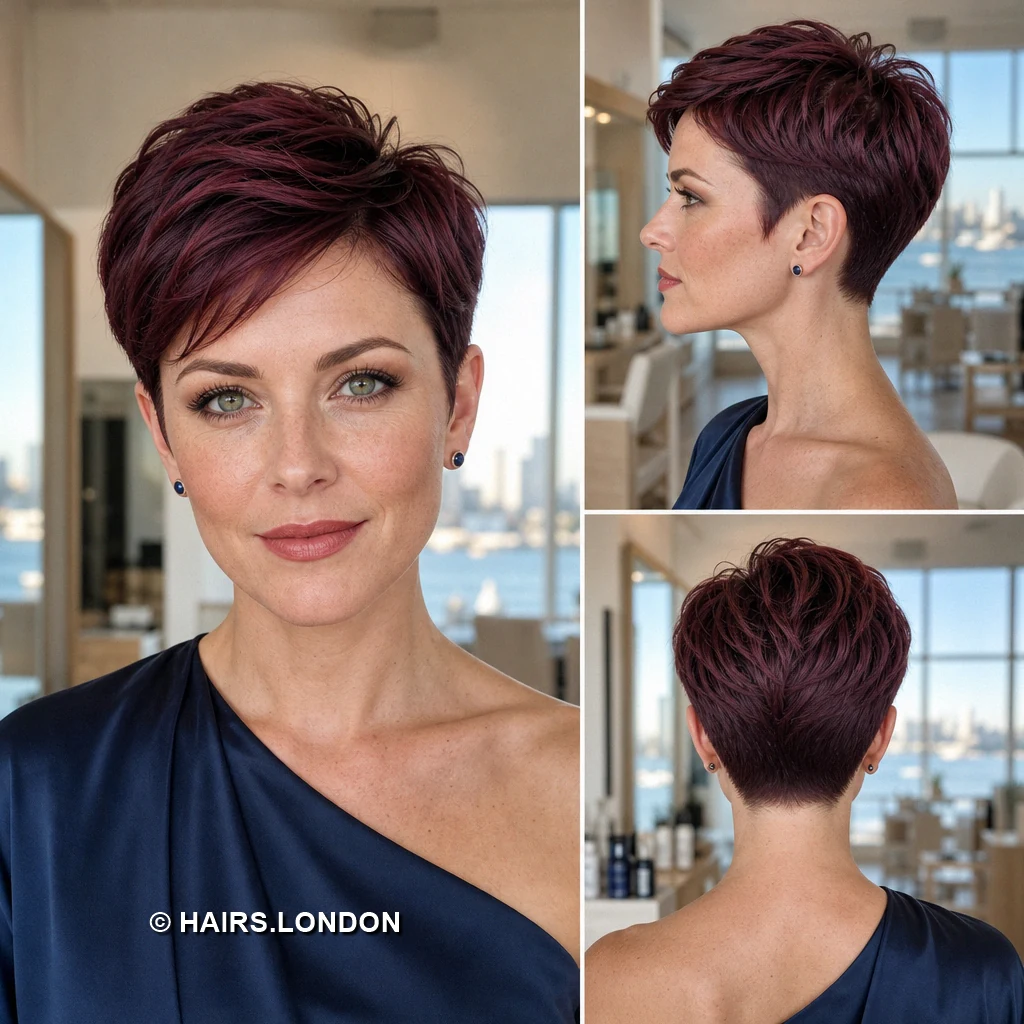 19 Burgundy Pixie Haircuts with Swept Fringe, Texture, and Tapered Napes Wine Curly Pixie