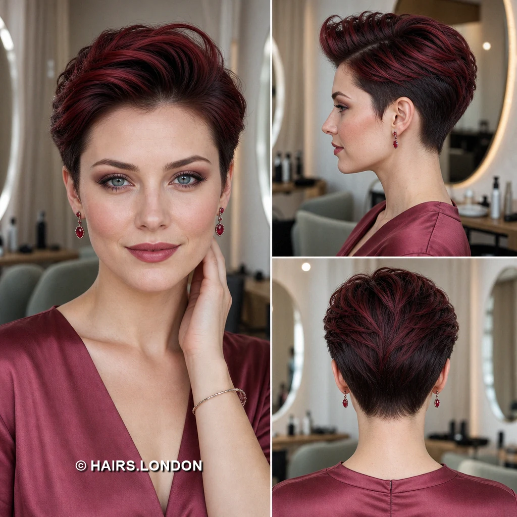 16 Burgundy Pixie Haircuts with Fringe, Texture, and Tapered Napes Wine Curved Pixie