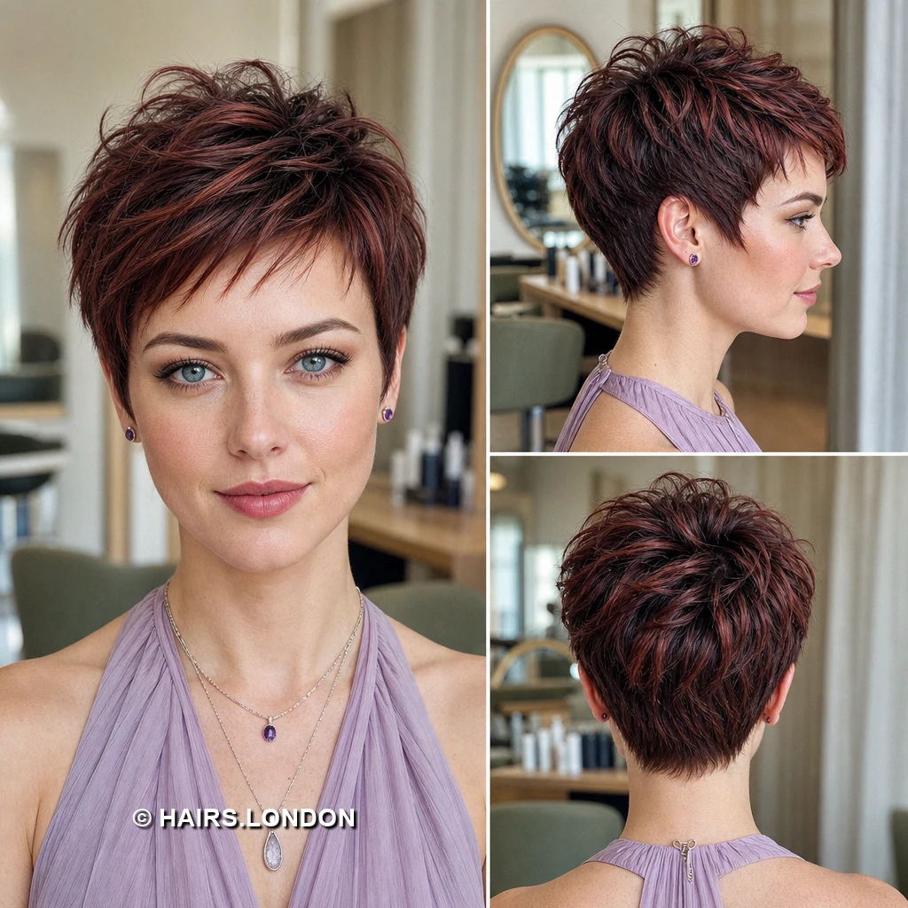 17 Burgundy Pixie Haircuts With Swept Fringes and Textured Crowns Wine Disheveled Pixie