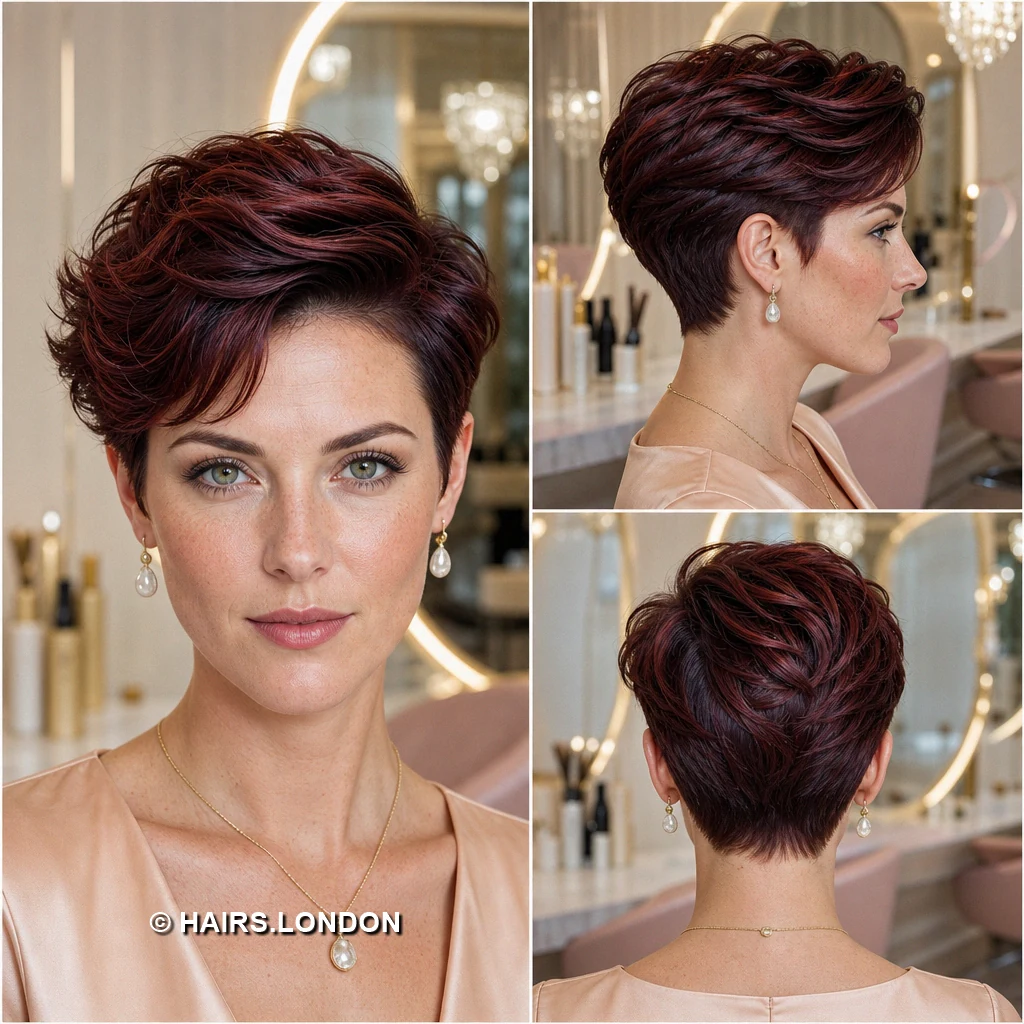 17 Burgundy Pixie Haircuts With Swept Fringes and Textured Crowns Wine Elevated Quiff