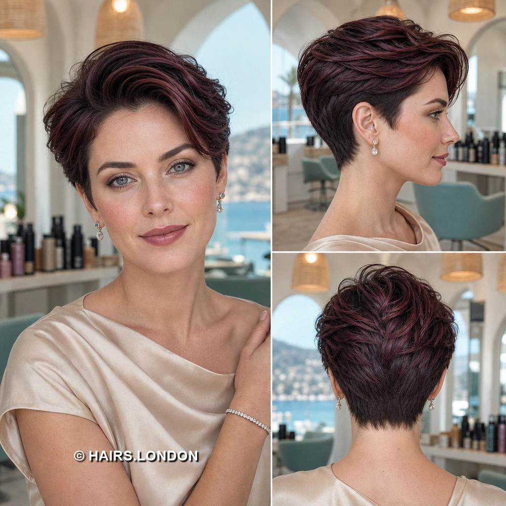 19 Burgundy Pixie Haircuts with Swept Fringe, Texture, and Tapered Napes Wine Feathered Crop