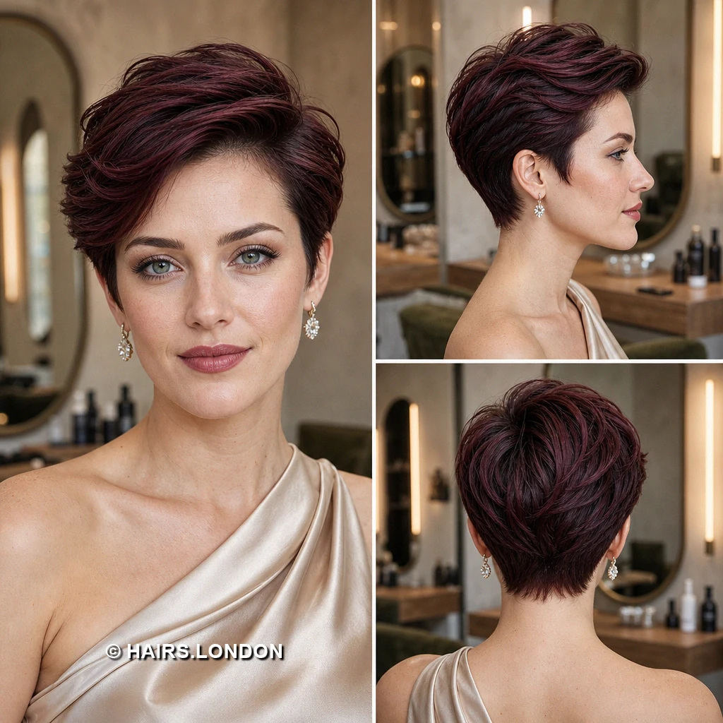 17 Burgundy Pixie Haircuts With Swept Fringes and Textured Crowns Wine Flowing Crop
