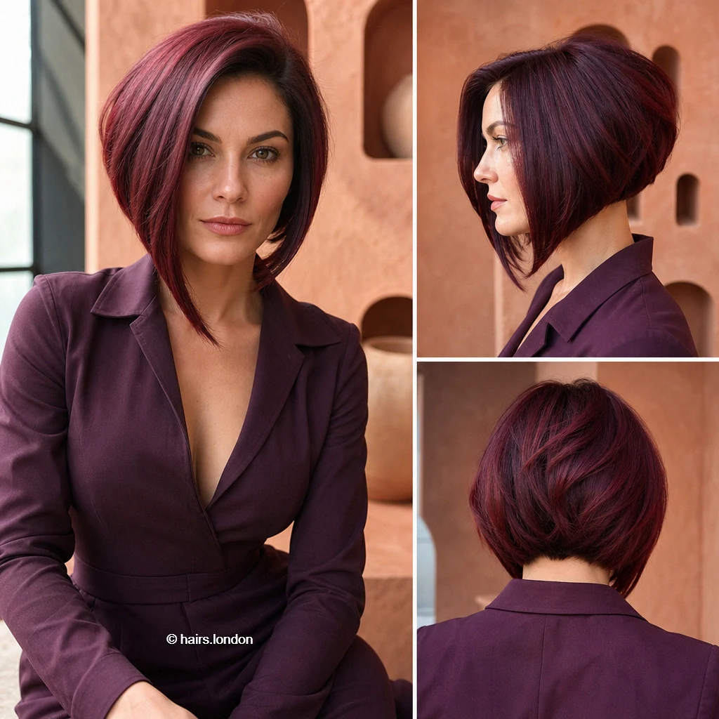 22 Red and Plum Bob Haircuts, from Sleek Lines to Textured Layers Wine Graduated Sweep