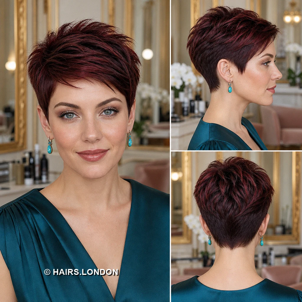 19 Burgundy Pixie Haircuts with Swept Fringe, Texture, and Tapered Napes Wine Piecey Pixie
