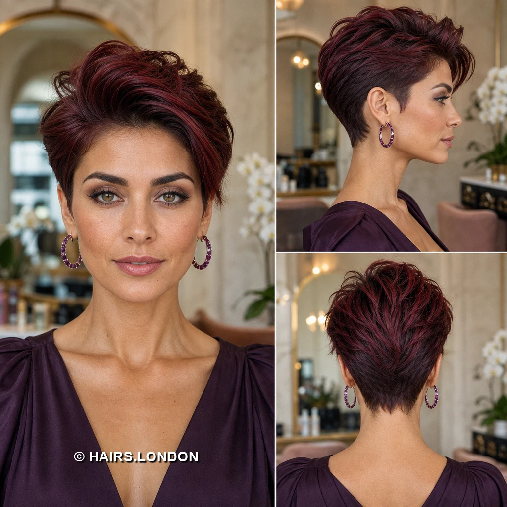 20 Burgundy Pixie Cuts, From Sleek Sweeps to Sculpted Curls Wine Pointed Crop